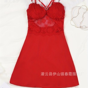 Nuevo camisón de encaje sexy para el hogar, moderno y cómodo, vestido rojo con <span class=keywords><strong>tirantes</strong></span>, <span class=keywords><strong>pijama</strong></span> de fabricante - Product Image 3