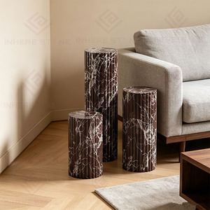 Socle en Pierre Naturelle Sculpté à la Main, Plinthe Cannelée pour Salon, Meuble en Travertin, Présentoir, Table <span class=keywords><strong>d</strong></span>'Appoint, Colonne - Product Image 5