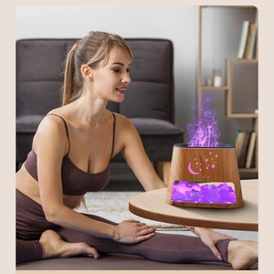 Difusor de Aroma de llama de grano de madera humidificador de piedra de sal de cristal difusor de aromaterapia de 260ml con luz nocturna colorida para el hogar - Product Image 6