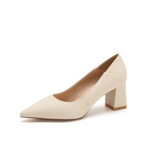 Escarpins à bout pointu et talon carré en cuir véritable, talon moyen, chaussures de bureau respirantes, couleur unie, chaussures de travail pour femmes 6555-1 - Product Image 5