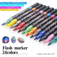 Marqueur double pointe double couleur à paillettes épaisses, pointe souple double face pour enfants et étudiants, dessin coloré fluorescent