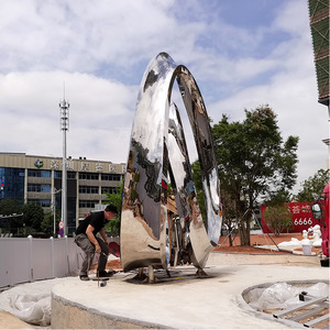 Escultura Circular de Espejo de Acero Inoxidable para Exteriores, Arte Geométrico Abstracto Moderno, Decoración Artesanal de Metal para Montar en el Suelo - Product Image 2