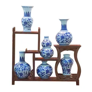 거실 용 Jingdezhen 도자기 골동품 파란색과 흰색 미니어처 도자기 작은 꽃병 책상 홈 장식 장식품