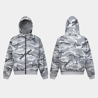 Hoodie Camo Vintage Kustom, Jaket Kamuflase Hip Hop dengan Ritsleting, Bordir Teknik Puff, Cardigan Tebal Berbahan Fleece untuk Pria