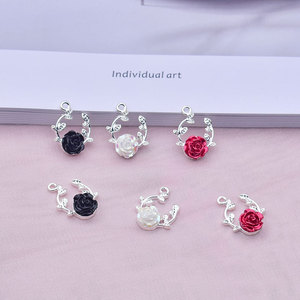 European Style Rose Flower Charms Zinc Alloy Black White <b>Red</b> For DIY Earrings <b>Bracelets</b> Necklace Materials - Product Image 2