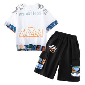 2023 <span class=keywords><strong>estate</strong></span> grandi vestiti per bambini manica corta lettera Patchwork T-Shirt tasche pantaloncini due pezzi bello Casual ragazzo set sportivi - Product Image 6