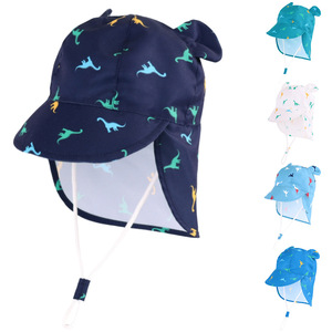 Cappello da spiaggia per bambini UPF50+ con protezione UV e risvolto per il collo, motivo dinosauro, per avventure all'aperto, cappelli estivi per bambini. - Product Image 1