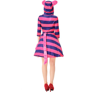 Robe de soirée pour femme, rose et violette à rayures, inspirée du <span class=keywords><strong>chat</strong></span> du <span class=keywords><strong>Cheshire</strong></span>, pour Halloween, avec gants et queue - Product Image 6