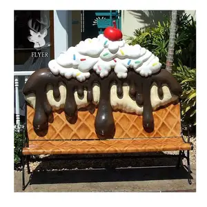 Outdoor of Shop Decoration Custom Fiberglass Strawberry Fudge Ice Cream Bench Life Size Statue