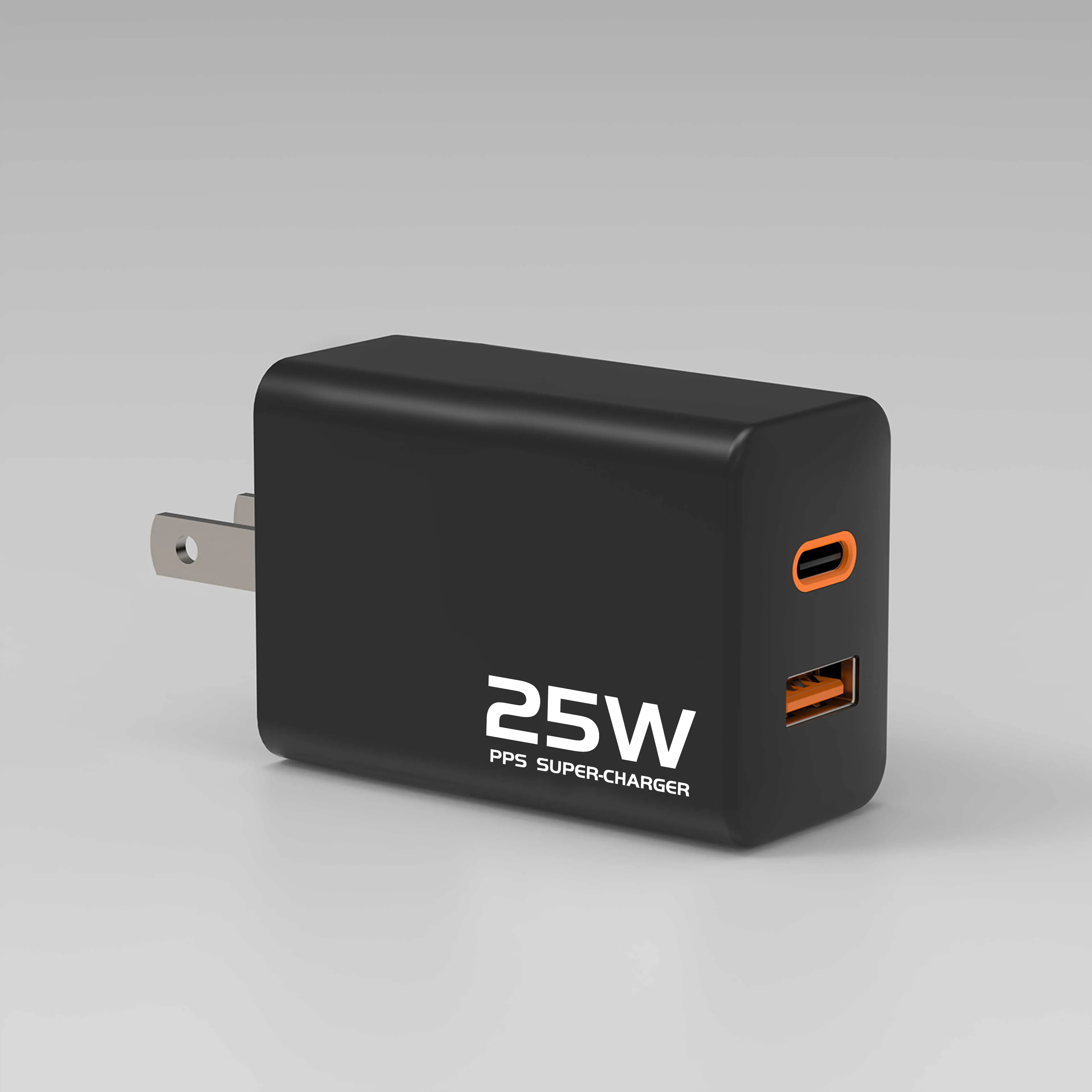사용자 정의 로고 블랙 듀얼 포트 USB 타입 C PD 충전기 삼성 휴대 전화 용 25W 초고속 충전기