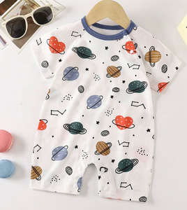 Combinaison d'été respirante à logo personnalisé pour nouveau-nés, 100 % coton, à manches courtes, pyjama bébé tricoté à boutons-pression, vente en gros - Product Image 1