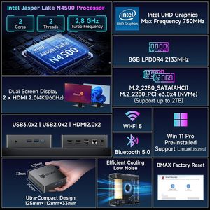 Mini PC <span class=keywords><strong>Bmax</strong></span> B3 Pro con Intel N4500 (fino a 2.8GHz), 8GB RAM, 256GB SSD, Doppio 4K, WiFi 5 5.0, Grafica Intel UHD per Ufficio/Casa - Product Image 2