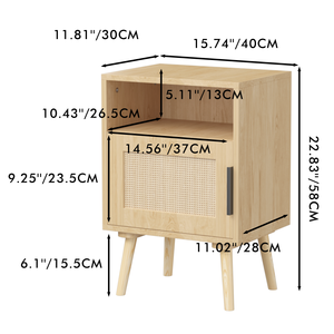 Modern Rattan Nightstand with Door Open Shelf and Solid Wood Legs Eco-Friendly Durable Bedroom Furniture for <b>Small</b> Spaces - Product Image 6