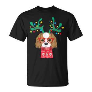 T-shirt de Noël Cavalier King Charles Spaniel avec motif de bois de renne et de pull - Product Image 1