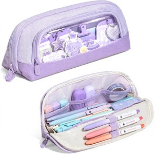 Trousse à crayons mignonne à fermeture éclair, grande capacité, motif quatre bonbons, couleur violette |   Doublure intérieure en PP résistante aux taches Tissu Oxford imperméable - Product Image 1