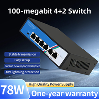 Tshield ZX-G0402FNC Switch PoE No Administrado de 4+2 Puertos y 100Mbps, 1.2Gbps, Montaje en Escritorio/Pared, Plug and Play para Redes IP