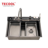 Évier de cuisine en acier inoxydable multifonctionnel avec robinet cascade