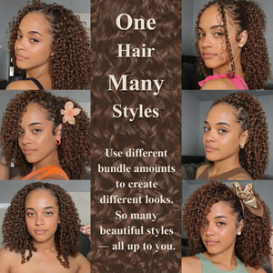 Extensioni per <span class=keywords><strong>trecce</strong></span> Remy ricci burmesi marrone cioccolato, con piume, a onda profonda, a doppia trama, pre-separate, senza nodi, per donna - Product Image 6