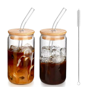 Lot de 2 <span class=keywords><strong>verres</strong></span> à café glacé de 47 cl avec couvercles et pailles, accessoires pour bar à café, <span class=keywords><strong>verres</strong></span> à bière, gobelets réutilisables - Product Image 1