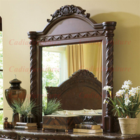 Lit à baldaquin en bois sculpté avec revêtement en cuir véritable, design de luxe américain, mobilier de chambre à coucher, ensemble de chambre antique