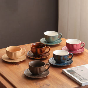 ชุดถ้วยกาแฟและจานรองเซรามิกสไตล์อิตาลีขนาด 220 มล. สำหรับใช้ในสำนักงาน/บ้าน เหมาะสำหรับกาแฟคาปูชิโน่และลาเต้ - Product Image 3