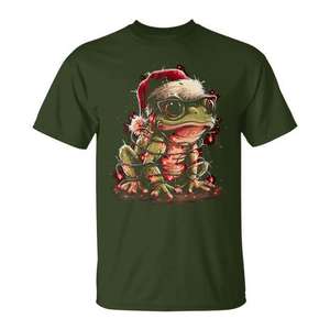 T-shirt festif avec grenouille de Noël mignonne, lunettes et bonnet de Père Noël - Product Image 1