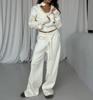 Ensemble chic pour femme automne-hiver 2026 : Cardigan tricoté zippé à manches longues coupe ajustée tendance + Pantalon à cordon de serrage