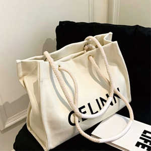 Custom Eco-Friendly Canvas Yoga Bag & Tote Style Handbag & Shoulder Bag with Rope & Ribbon Handles and Custom Logo - Product Image 3