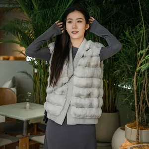 Made In China Inverno Moda De Malha E Emendado Mulheres Real Chinchilla Fur Coat Jacket Coletes Femininos