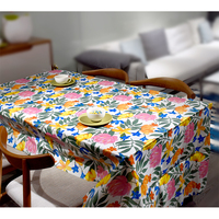 Taplak Meja Plastik Flanel Grosir Motif Bunga, Penutup Meja Film PEVA, Vinyl Dekoratif Musim Semi Musim Panas, Bunga Segar Daun-daun