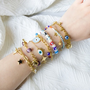 Bracelet personnalisé en zircon pour femme, bijoux de mode, réglable en acier inoxydable, plaqué or 18 carats, bracelet jonc œil de palmier - Product Image 1