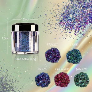 ผงสีเลควี ชาเมเลี่ยน เฟลกส์ 0.5 กรัม 5 สี ผงสีออปติคอลชาเมเลี่ยนแบบแผ่นหนา 5 แพ็ค - Product Image 1