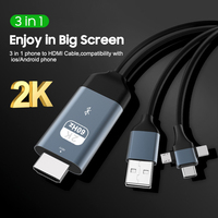 Câble HDMI 3 en 1 Téléphone vers TV Ultra Haute Vitesse Micro Type C vers HDMI pour Projecteur Moniteur