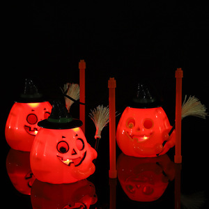 Wholesale Halloween Luminous Broom Pumpkin Lantern Props Portable Ghost Festival Party Decoration Children's Promotional Toy