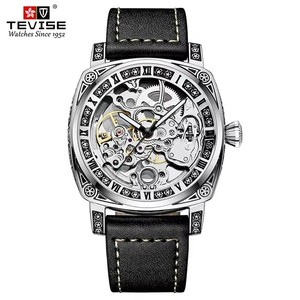 T894 TEVISE Automatic Skeleton Watches Hot Selling Square Men's Watches Hollow Out Mechanical Leather Strap Wristwatches <b>Clock</b> - Product Image 4
