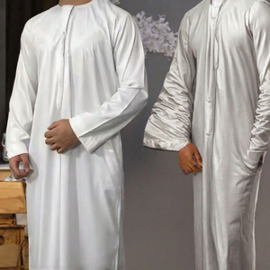 <b>Men</b> Winter <b>Thobe</b> Arabic Embossed Hand Drawn Applique Long Sleeve Polyester Fabric Breathable Maxi Traditional Muslim Clothing - Product Image 2