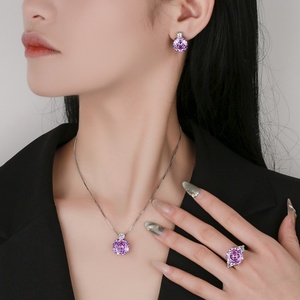 Wholesale Minimalist Eco-friendly Copper Rose Cut 14-12MM Cubic Zirconia Purple Necklace Jewelry <b>Sets</b> for Women - Product Image 6