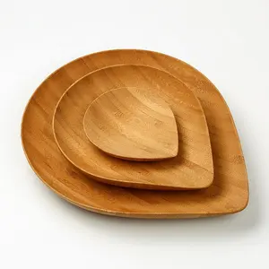 Decorative 3 pcs of Small Wood Plate for Serving Food Nuts Fruits Appetizer Bamboo Snack Tray Set