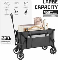 Chariot de camping pliable avec table amovible, grande capacité de 300 L, chariot utilitaire robuste avec hayon
