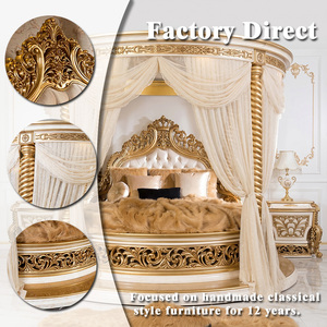Juego de Dormitorio de Lujo Estilo Turco, Cama Redonda con Dosel, Cama de Madera Tallada Dorada en Blanco Perla para Decoración Interior de Villas y Palacios Reales - Product Image 2