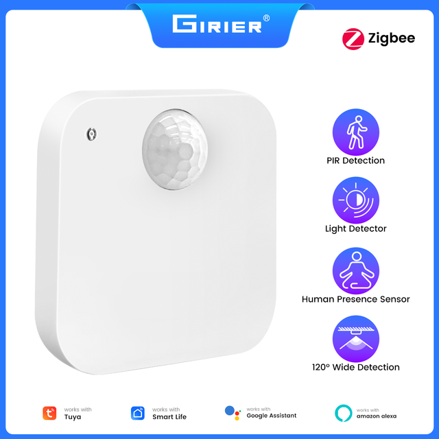 GIRIER Tuya 24GHz mmWave Movement PIR Sensor with Light Detector Smart ZigBee Human Presence Sensor