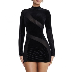 Nuevo Diseño, Vestido Midi Sexy Transparente, Ajustado al Cuerpo, con Mangas, Tela de Terciopelo, Otoño, Elegante - Product Image 2