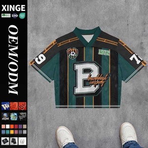 Camiseta Unisex de Estilo Urbano Americano, Personalizada, con Estampado Digital a Rayas, Transpirable, de Malla, Corte Recto, Jersey, Superventas - Product Image 1