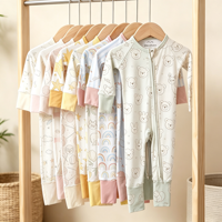 Romper Bayi Serat Bambu Lengan Panjang, Jumpsuit Bayi dengan Resleting Depan, Piyama Lembut Bermotif Lucu untuk Bayi Baru Lahir