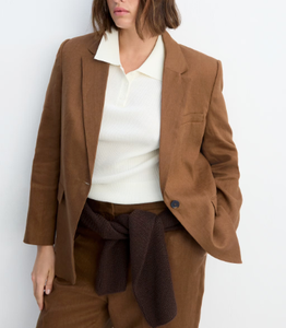 Women's <b>Brown</b> <b>Wool</b> Blazer Notched Collar Single Button Full Sleeve Solid Color Anti-Wrinkle Autumn Business Casual Jacket - Product Image 3