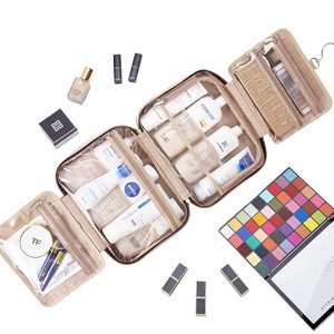 Trousse de toilette de voyage <span class=keywords><strong>rose</strong></span> personnalisée pour femmes, grand organisateur suspendu pour articles de toilette pleine grandeur et accessoires de maquillage - Product Image 2