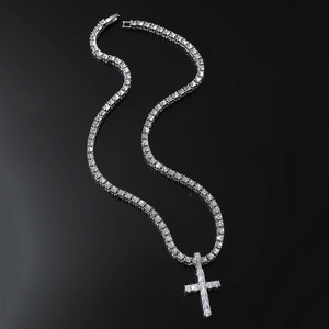 2026 New Simple Popular Design Hiphop Gold Silver Plated Alloy <b>Cross</b> Pendant Necklace Exquisite Cuban Link <b>Chain</b> Men's Necklaces - Product Image 2