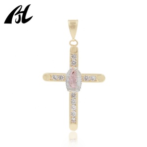 Collar de la Virgen de Guadalupe de tres colores, ¡Gran oferta! Diseños modernos en oro, colgante de crucifijo, cadena con cruz de Jesús para aleación metálica y circonita. - Product Image 3