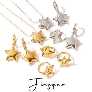 Ensemble de bijoux Yueli Star en acier inoxydable, collier, boucles d'oreilles, bagues, or et argent, cadeau unisexe, tendance - Product Image 1