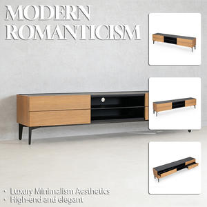 Mueble de <span class=keywords><strong>TV</strong></span> de Madera con Diseño de Líneas Elegantes, Mueble de Salón con Patas de Acero Inoxidable Negro, Mueble de <span class=keywords><strong>TV</strong></span> Moderno con Cajón - Product Image 2